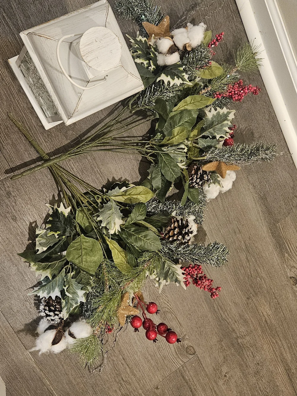 Winter Decor Bundle White Snowflake Lantern With 2 Winter Berry Stems